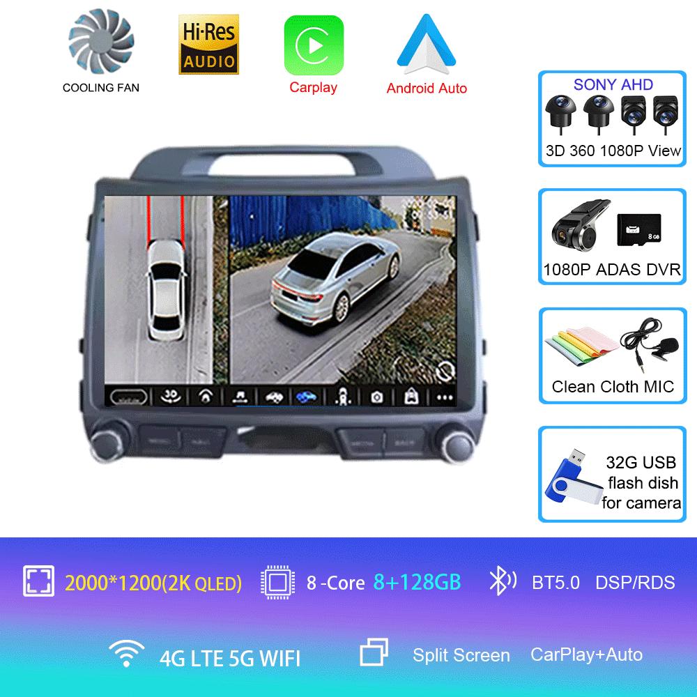 Android 14 For KIA Sportage 3 2010 - 2016 Car Multimedia Player GPS Navigation 9Inch QLED TouchScreen Wireless Carplay WIFI 4G