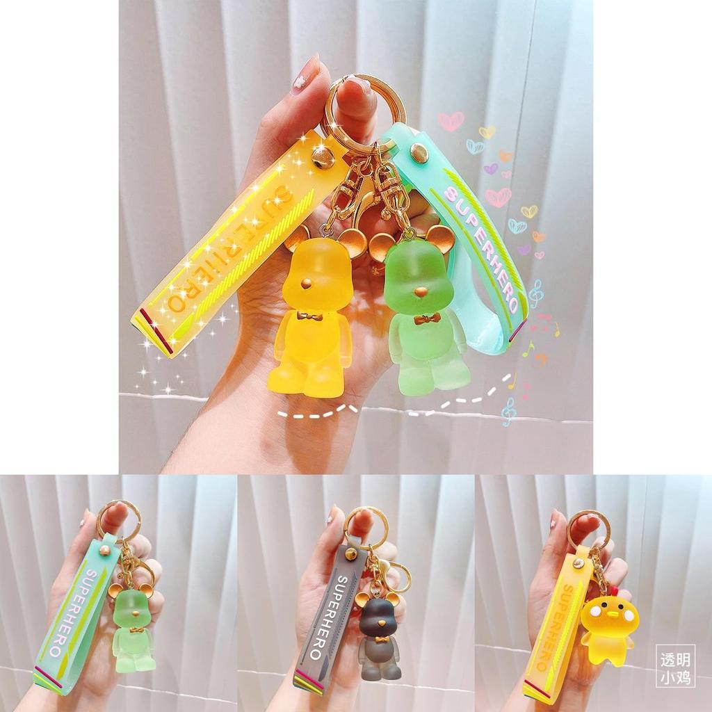 Exquisite Transparent Resin Bear Keychain Adorable Backpack Charm For Lovers