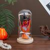 LED Clear Dome Pumpkin Night Light Halloween Pumpkin Figurine in Cloche with LED Light for Home Kitchen Mantel Tabletop Decor