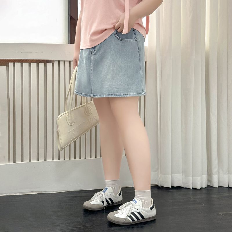 

Plus size women clothing [Hong Kong Style Denim Culotte] Summer Chubby Girl High Waist Slimming Loose All-Match Casual Sheath Short dress