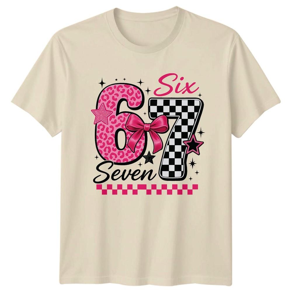 Six Seven 6 7 Unisexs TShirt Birthday Girl Leopard Milestone 7th Birthday
