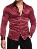 Mode Britische Herren Glänzend Einfarbig Atmungsaktiv Business Casual Langarmhemd Herren Revers Langarm Glänzendes Oberteil
