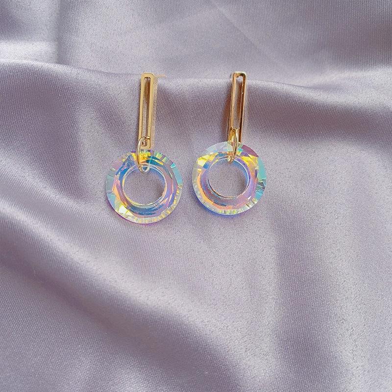 Fashion Simple Fancy Stone Circle Crystal Elegant Stud Earrings for Women Gold Color Bohemian Dangle Earrings Indian Jewelry