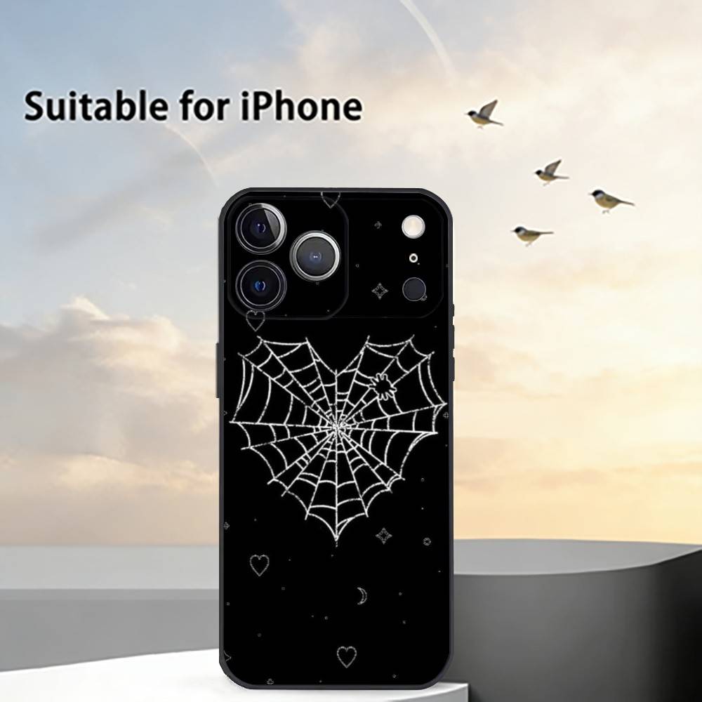 Cool Spider Web H-Heart Phone Case For iPhone 17, 16,15,14,13,12,11 Plus,Pro Max, Others Soft Black Cover