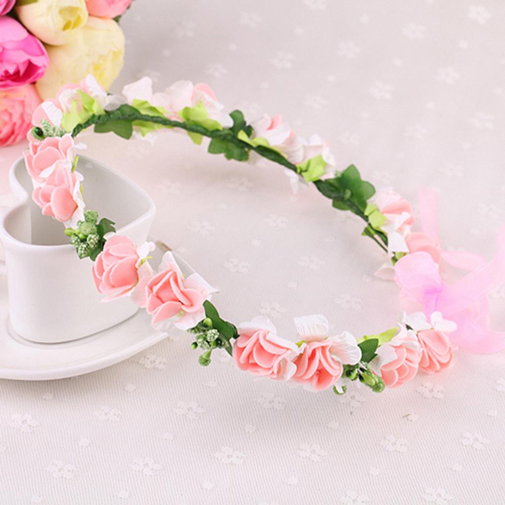 Women Garland Flower Hairband Simulated Fabric Flower and Leaf Wreath for Women Party Hairstyle Making