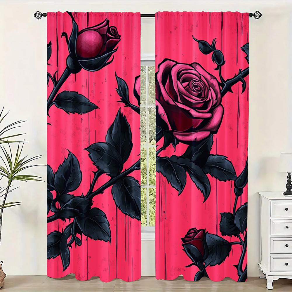 

2 шт., Шторы для окон Розово-розовые Универсальный Прочный Полиэстер, Без электричества украшения для летней вечеринки Подходит для праздника 51x82in(130x210cm)