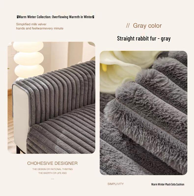Winter Luxury Rabbit Plush Sofa Cushion - Non-slip, Thickened Cover in Simple French Style