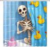 Funny Skull Shower Curtain Funny Skeleton Halloween Blue Cartoon Cute Cool Yellow Duck Kids Horror Gothic Trick or Treat Spook