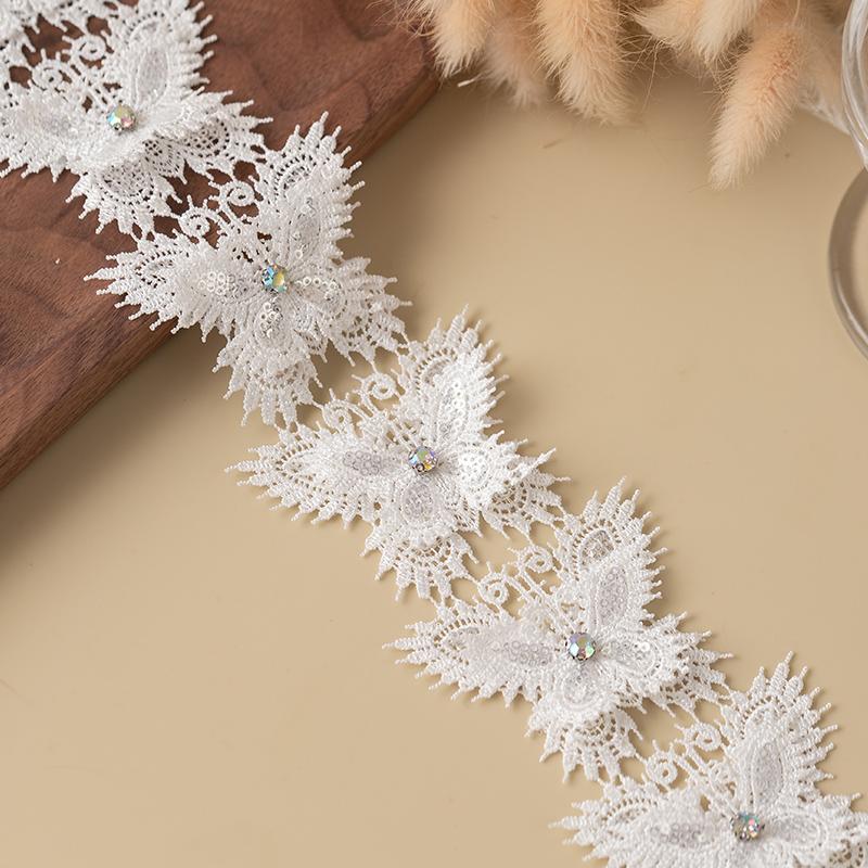 3D Butterfly Lace Trim Fabric Rhinestone Sewing Accessories For Wedding Dress Clothing Diy Crafts Supplies Flower Decor Ribbon