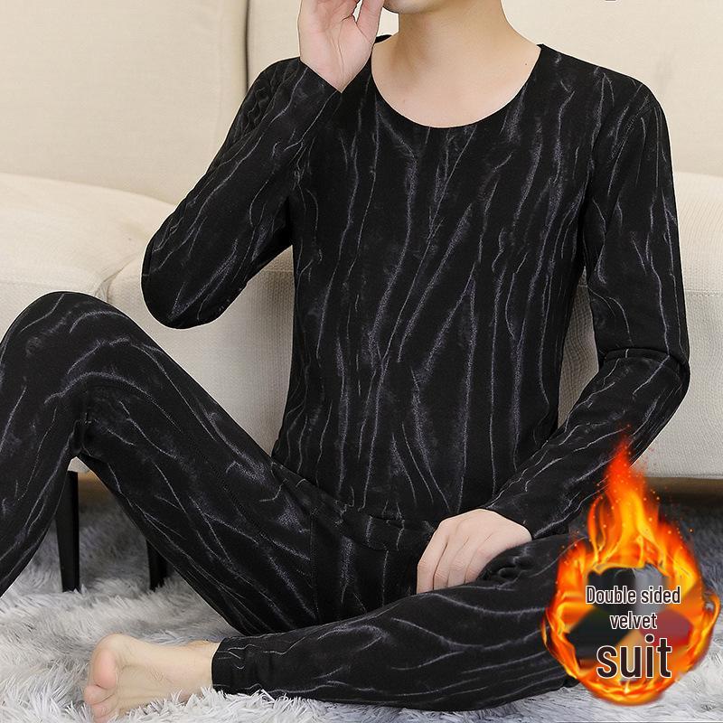 

Q2502 Winter Double-Sided Velvet Men s Warm Long Johns Set - Cold-Proof Fashion Favorite 4XL (92.5-100 kg)