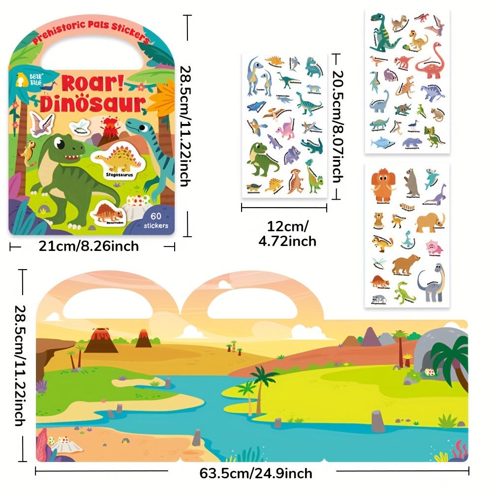 Reusable Sticker Collection Book for Kids Toddlers Dinosaurs Vehicles Funny Animal Cartoon Busy Sticker Toy Gift for Boys Girls
