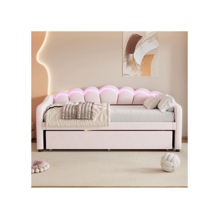 Lit De Jour - MUVOE - 90x200 Cm - Velours - Minimaliste - Rose