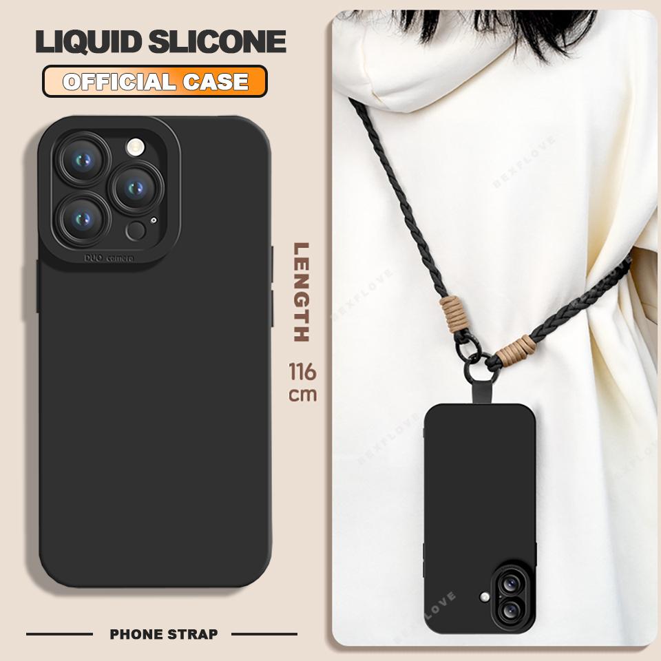 

Charm Strap Liquid Silicone Phone Case For iPhone 16E 16 14 15 Plus 12 13 Mini 11 16 Pro X XR XS Max SE Lanyard Protector Cover For iPhone 16E
