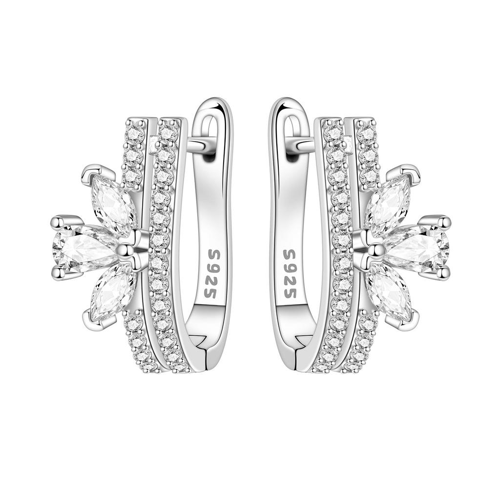 925 Silver Flower Hoop Earrings Fashion Zircon Circle Jewelry For Women Plant Series Gifts Accessories