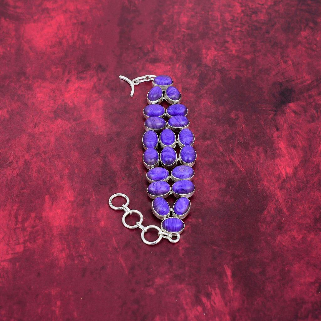 Charoite Handmade Gemstone Bracelet, 925 Solid Sterling Silver Bracelet Antique Jewelry, For Engagement Gift