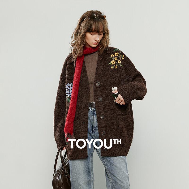 

Women s Loose Fit V-Neck Embroidered Cardigan Sweater L