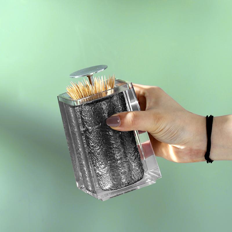 Porta Stuzzicadenti a Pressione in Resina Accessori per Soggiorno Testa Coperchio Acciaio Inossidabile Dispenser Stuzzicadenti Porta Cotton Fioc