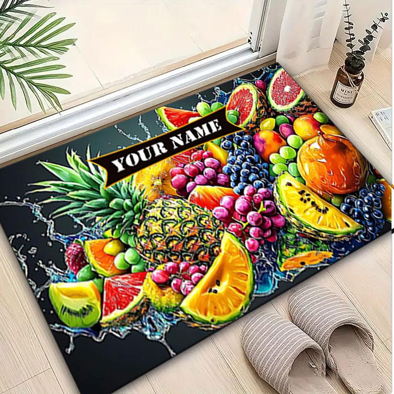 1PC Custom Name Fruit Splash Artwork Theme Floor Mat Ideal for Living Room, Game Rooms, Office, Bedroom,Floor Mat Playful Design