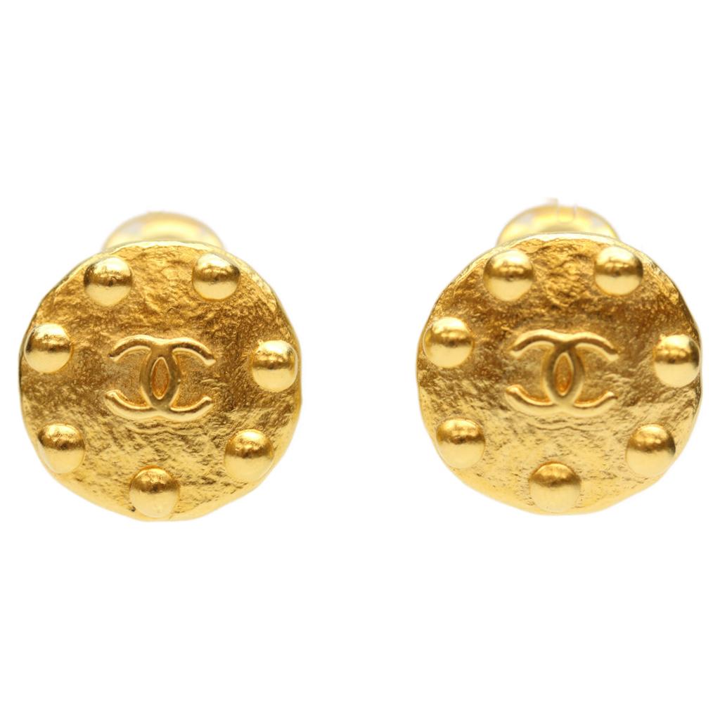 CHANEL 97A CC Logos Dot Round Earrings Earring goldUsed