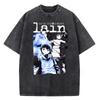 Japanese Anime Serial Experiments Lain Vintage Washed T Shirt High Quality Manga Short Sleeve Fashion T Shirt Women