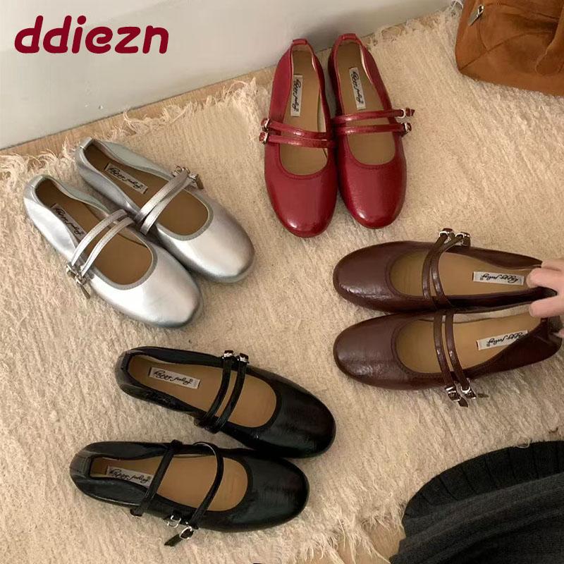 Fashion Footwear Round Toe Ladies Mary Janes Flats Shoes Soft Female Buckle Strap Fashion Shallow Women Flats With Shoes  lady