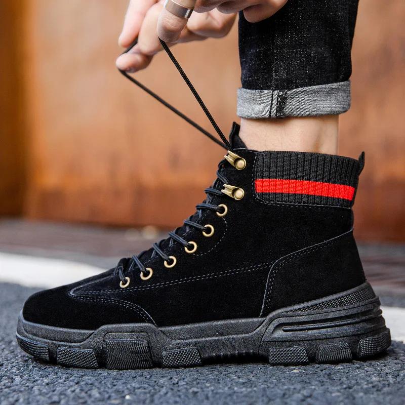 Autumn fashion men's workwear boots Leather Waterproof Lace Up Boots Men Ankle Lightweight Shoes Men Casual Non Slip footwear