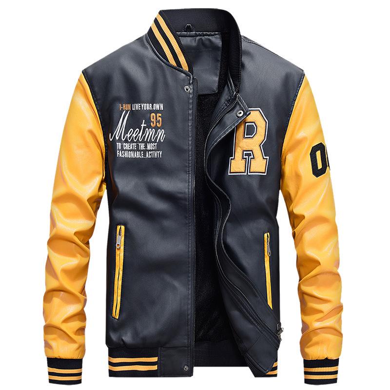 Young Men's Casual PU Leather Jacket, Baseball Stand Collar – Trendy Spring/Autumn Outerwear 7701.