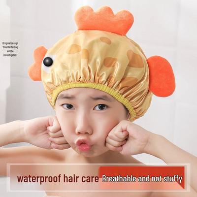 Waterproof Cartoon Baby Bath Cap: Double Layer Elastic Shampoo Hat for Girls