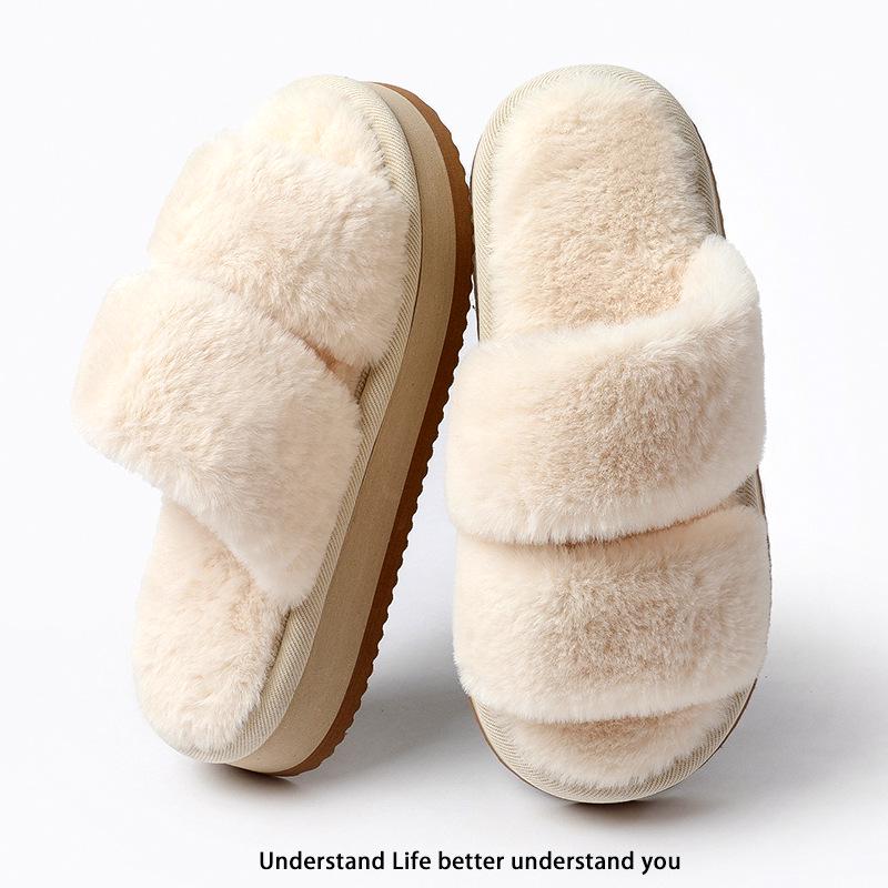 Damen Japanische Baumwollpantoffeln mit offenen Zehen für Herbst/Winter - Innen/Außen, Geräuschlos, Plüschig, Rutschfest, Fellartig.