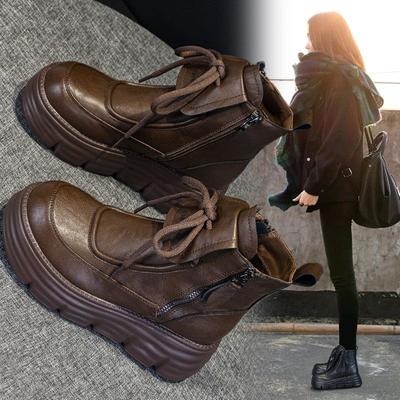 Britischen stil retro plateau Martin stiefel kurze stiefel frauen 2025 neue herbst und winter samt kleine höhe-erhöhende frauen stiefel