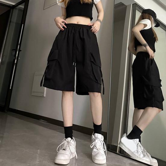 Sommer-Cargo-Shorts für Damen, Shorts mit weitem Bein, Streetwear, hohe Taille, Baggy-Shorts, schnelltrocknend, Fünfviertel-Hose mit geradem Bein