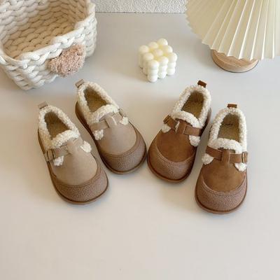 Plüschwarme Fellschuhe im koreanischen Stil für Mädchen Weiche Sohle Kleine Lederschuhe für Jungen Leichte Mokassins