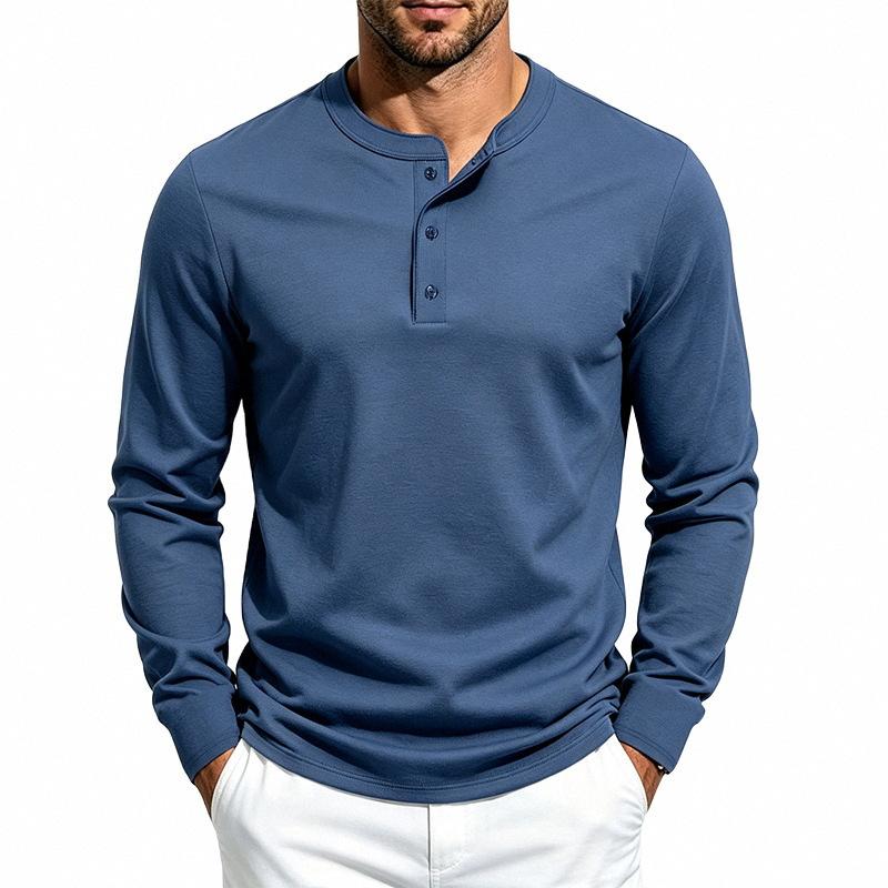 Men S Long Sleeve Henley T Shirt Casual Solid Color