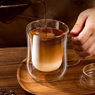 1 PEZZO Tazza in Vetro a Doppia Parete Trasparente Tazza da Caffè con Manico per Bevanda Fredda Latte Succo Set di Bicchieri 220/300/400ml