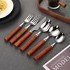 304 Stainless Steel Bamboo Joint Cutlery Set: Wood Handle Knife, Fork & Spoon - Stylish Western Dessert & Fruit Utensils