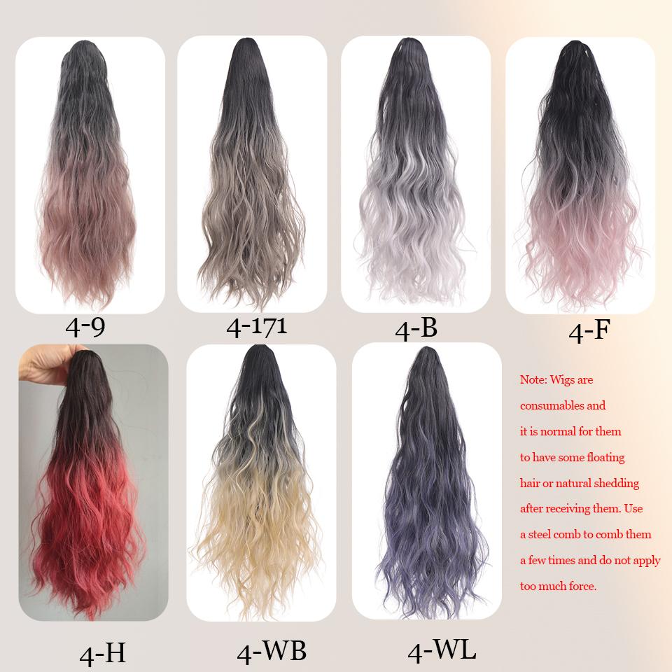 22Inch Synthetic Long Curly Claw Ponytail Clip In Hair Extension Black Highlight Blue Ponytail Hairpiece Wig For Women