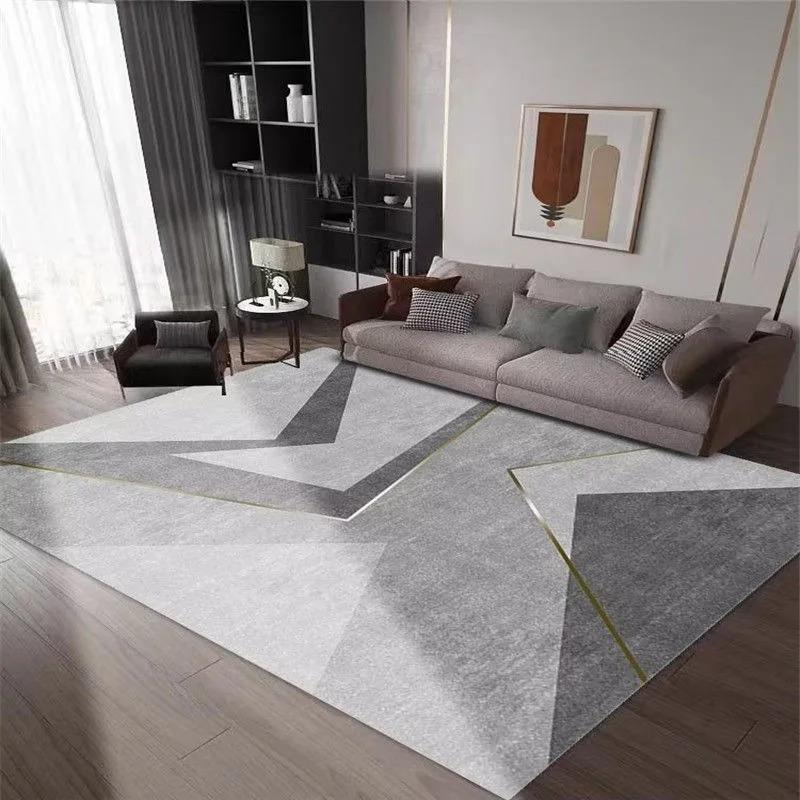 Premium Grey Marble Pattern Geometric Combination Living Room Decor Home Carpet Bedroom Rug, Nordic Style Easy to Care