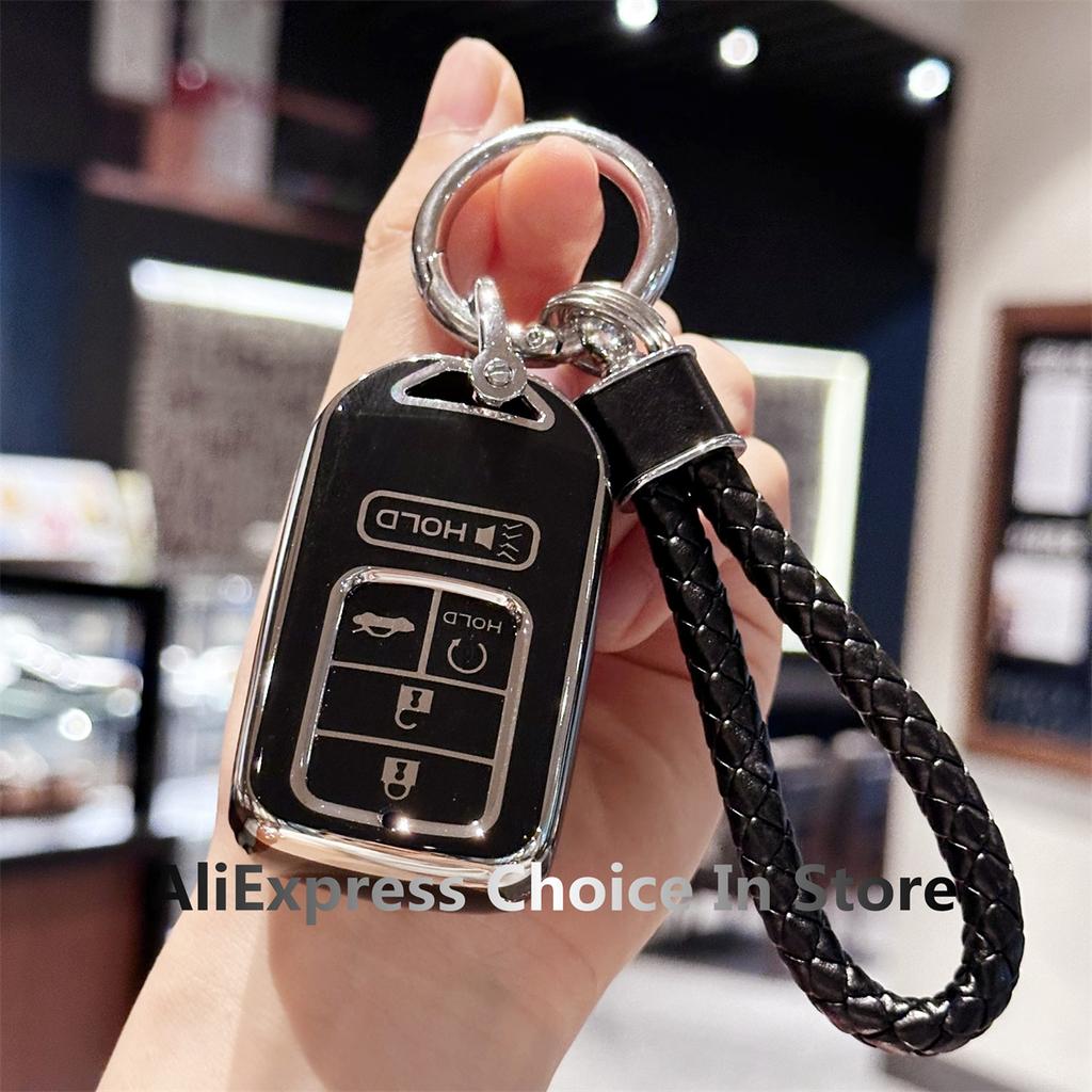 Soft Tpu Key Fob Cover With Keychain For Honda Accord Civic Cr-V Hr-V Fit Odyssey Jed Crosstour Crider 5 Buttons Car Accessories