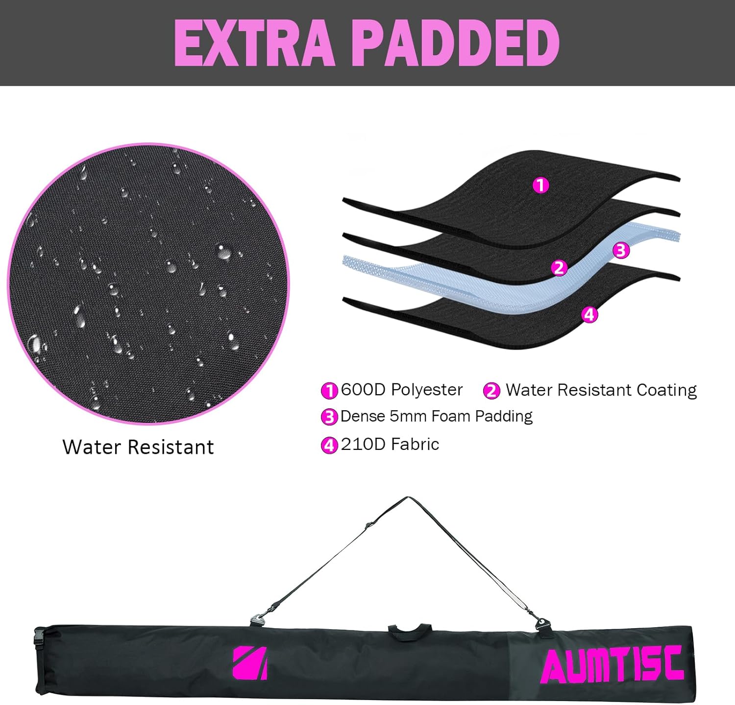 

Ski & Boot Bag Combo for Air Travel, Padded 2-Piece, Adjustable to 200cm Skis, Fits Boots Up to Size 13 United States