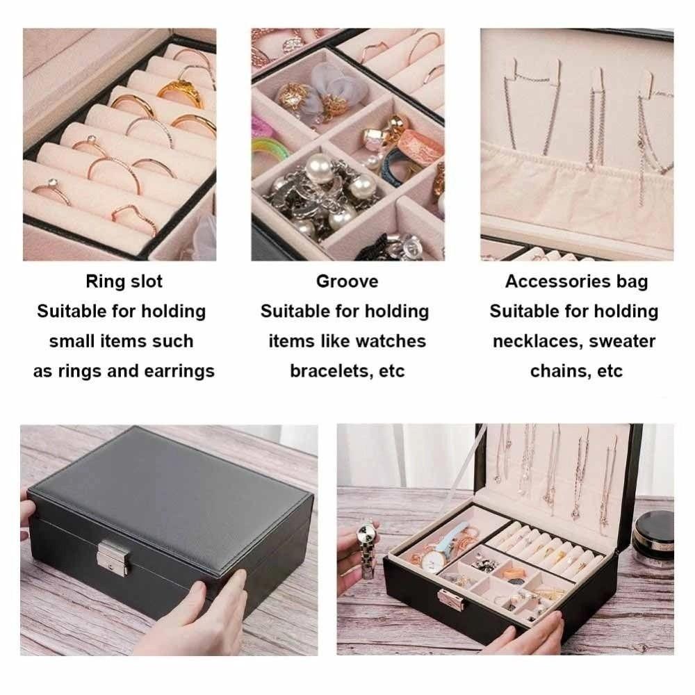 with Lock Leather Jewelry Organizer PU Leather Jewelry Display Case Double-layer Jewelry Box  Women