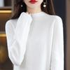 Women's Cashmere Sweater - Autumn/Winter, Solid Color, Loose Pullover, Half-High Collar, Korean Style, Long Sleeve Knit Wool Base Layer.
