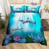 Whales King Queen Duvet Cover Ocean Animal Bedding Set Seaweed Starfish Marine Life Quilt Cover Blue Polyester Comforter Cover