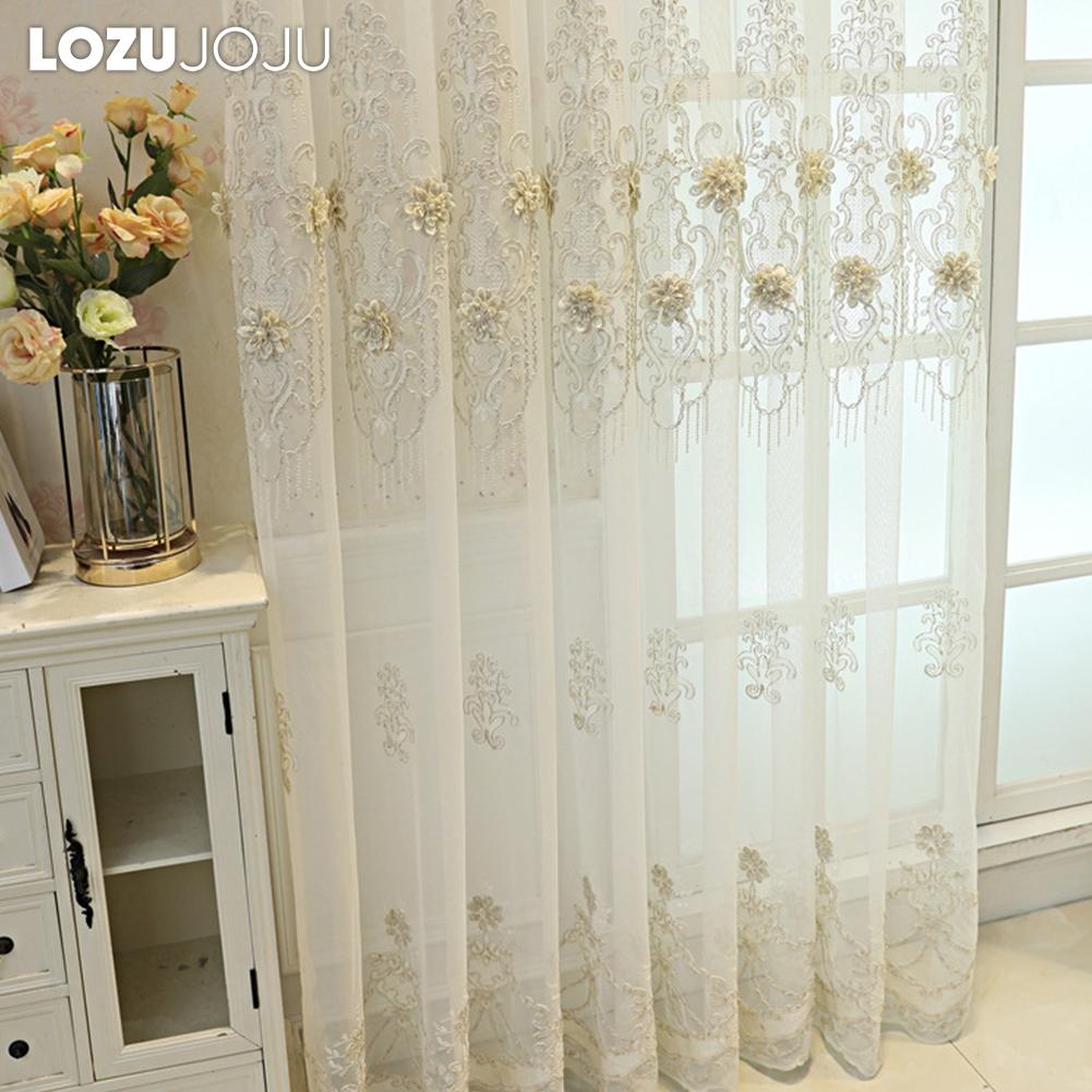 1PC LOZUJOJU Elegant European Embroidered Three-dimensional Sheer Curtain 260cm Height Tulle for Living Room Bedroom Window Decoration Home Decor