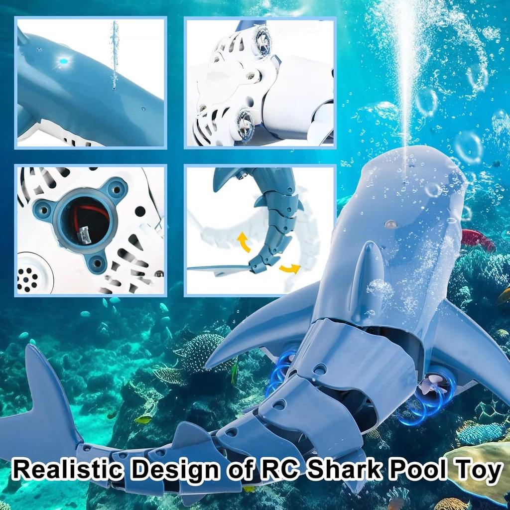 Ferngesteuertes Hai-Spielzeug, Pool-Spielzeug für Kinder und Erwachsene, hochsimuliertes Hai-Ferngesteuertes Boot mit Licht- und Wassersprühfunktionen