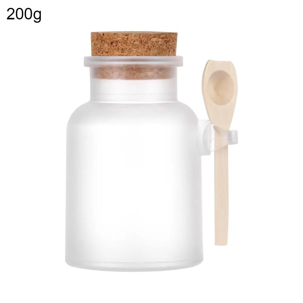 100-500g Portable Wooden Spoon Refillable Cork Stopper Bottle Multifunction Storage Container Frosted Seal Jar Bath Salt Bottle