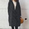 2024 Autumn/Winter Women's Diamond-Pattern Hooded Cotton Jacket with Pockets