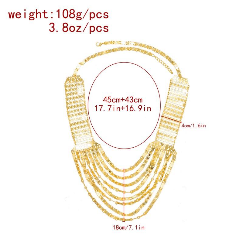 Vintage Multi-Layered Metal Chain Necklace Long Statement Collarbone Pendant Women Men Alloy Gold Tone Fashion Jewelry