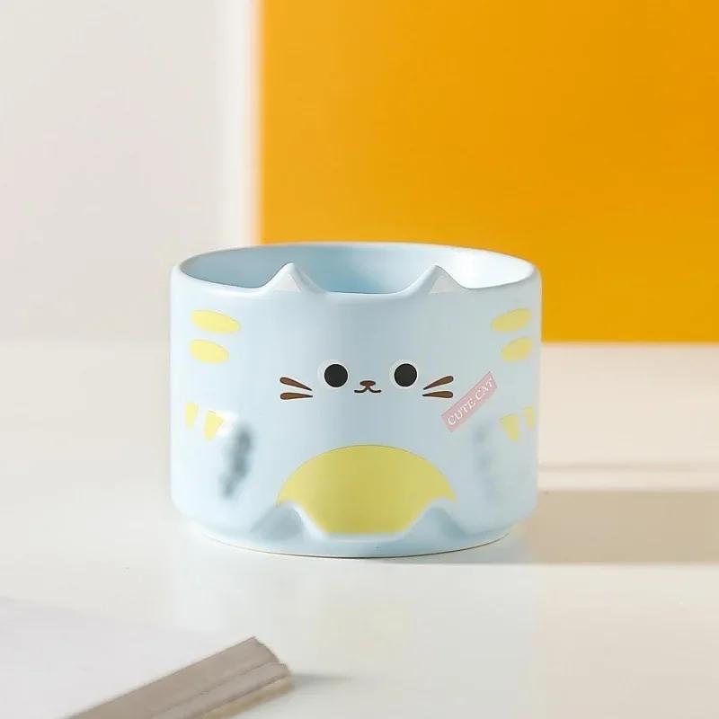 Cute Cat Mug with Handle Funny Cartoon Cat Designs Stackable Coffee Cup Milk Mug Gifts for Cat Enthusiasts Children