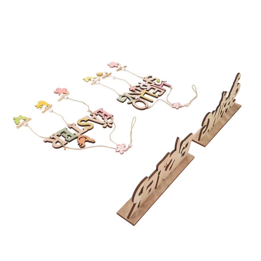 4PCS Easter Wooden Hanging Decorations Rustic Style for Easter Spring Holiday Home Coffee Shop Bakery Farmhouse Window