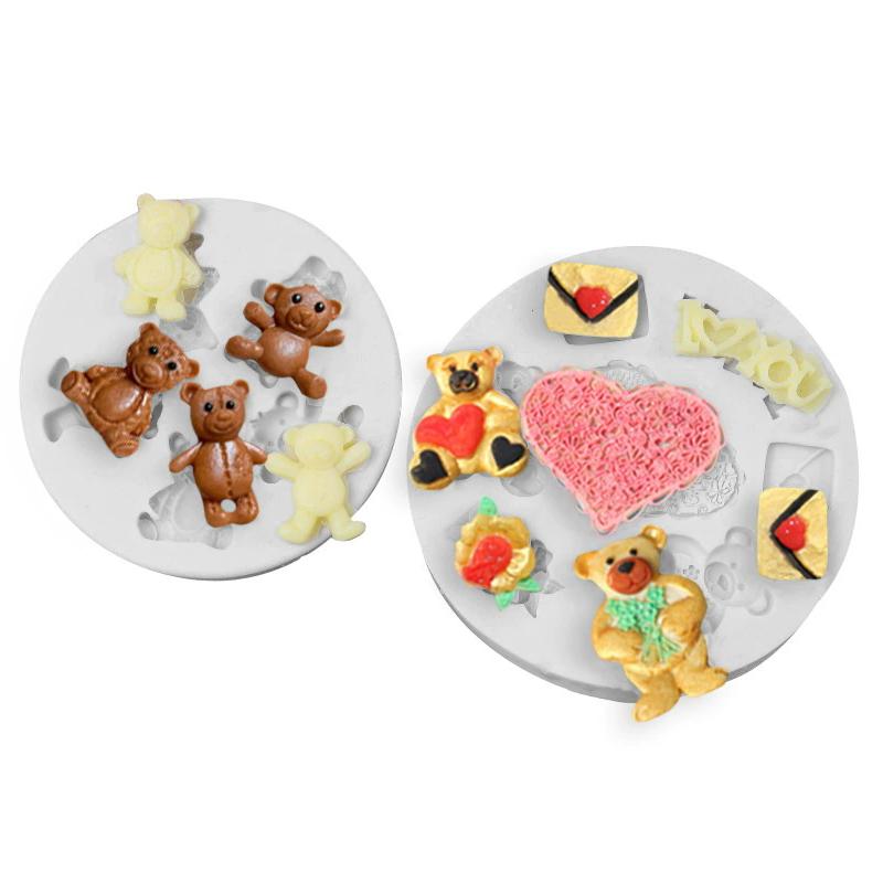 WTEMPO Cute Bear Flower Heart Envelope Shaped Silicone Molds Handmade Epoxy Resin Molds Chocolate Baking Fondant Cake Molds Kit DIY Crafts Molds